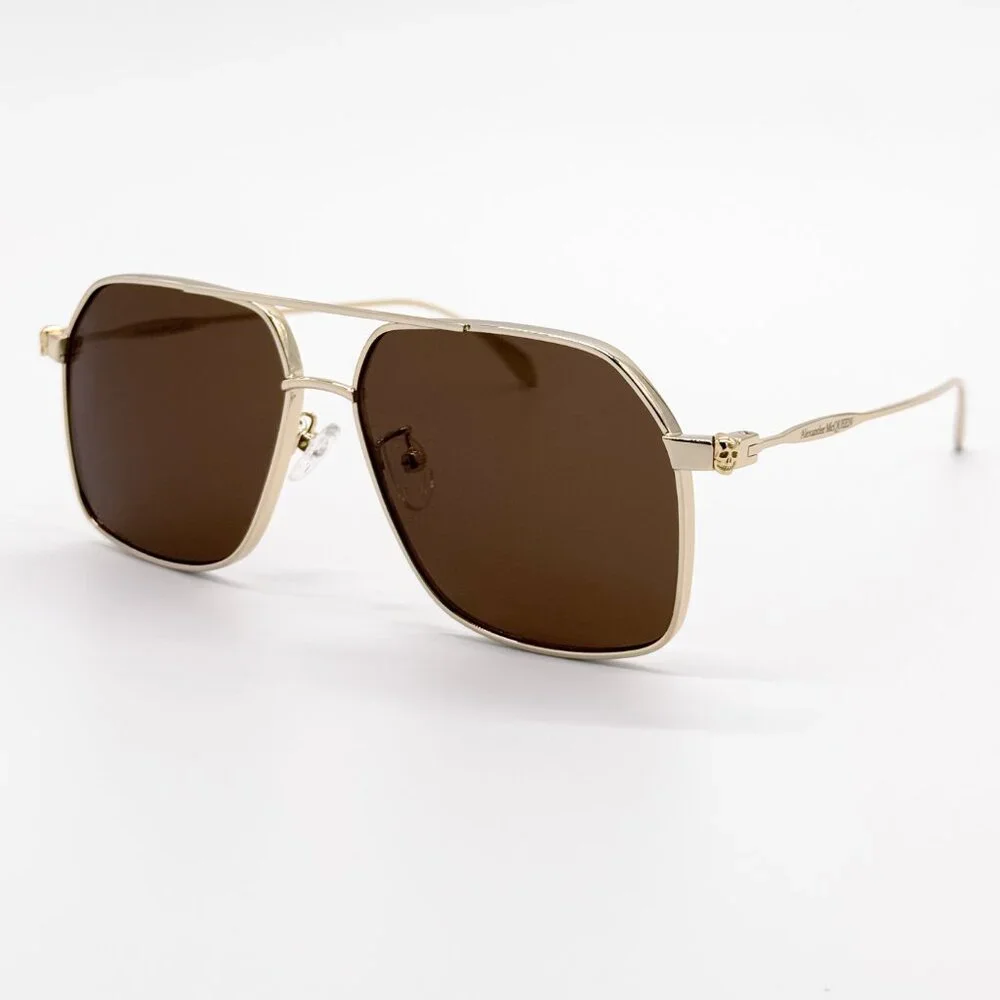 NEW ALEXANDER MCQUEEN AM0372S 002 PILOT GOLD SUNGLASSES ALEXANDER MCQUEEN